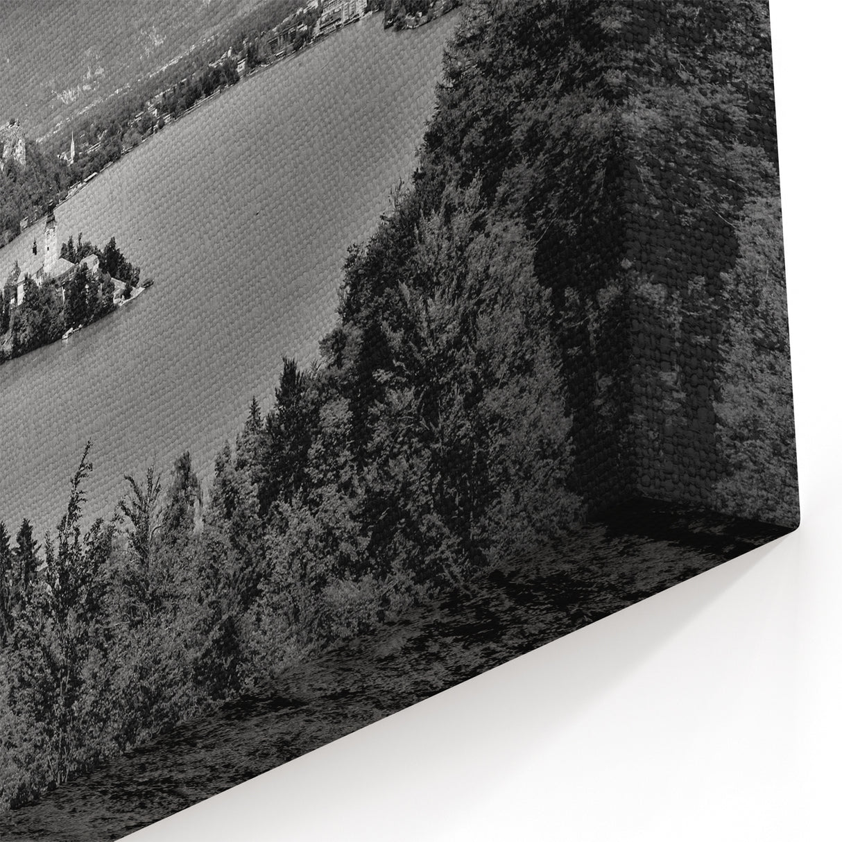 European Scenery Wall Art - Black and White Lake Bled Canvas