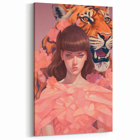 Maximalist Wall Art - Bold Tiger and Woman Portrait for Eclectic Decor