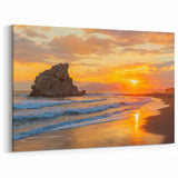 Andalucía Landscape Art - Sunset Beach Scene with Rocky Shore