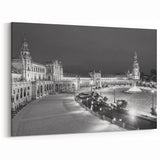 Framed Andalucía Art - Plaza de España in Black and White Nightscape
