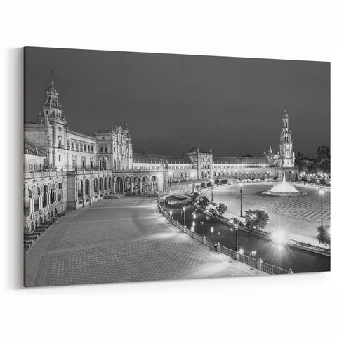 Framed Andalucía Art - Plaza de España in Black and White Nightscape
