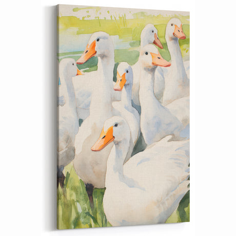 Maximalist Wall Art - Serene Goose Flock Illustration for Eclectic Decor