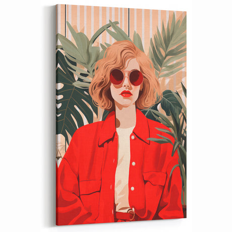Maximalist Wall Art - Bold Portrait of Stylish Woman in Red for Eclectic Decor