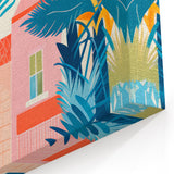 Maximalist Wall Art - Bold Tropical Houses Scene - Vibrant Decor Piece