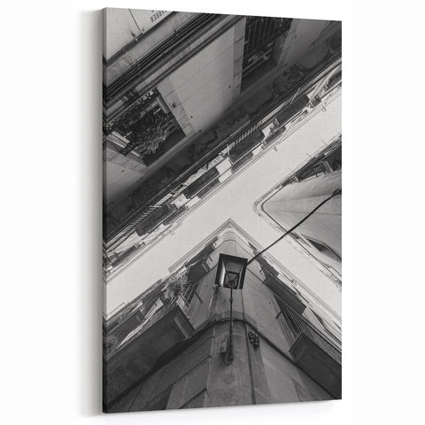 Barcelona Canvas Prints - Urban Architectural Perspective in Black & White