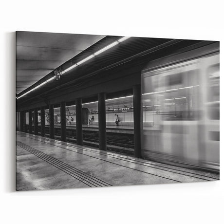 Barcelona Framed Art - Urban Metro Station in Motion Black & White Print