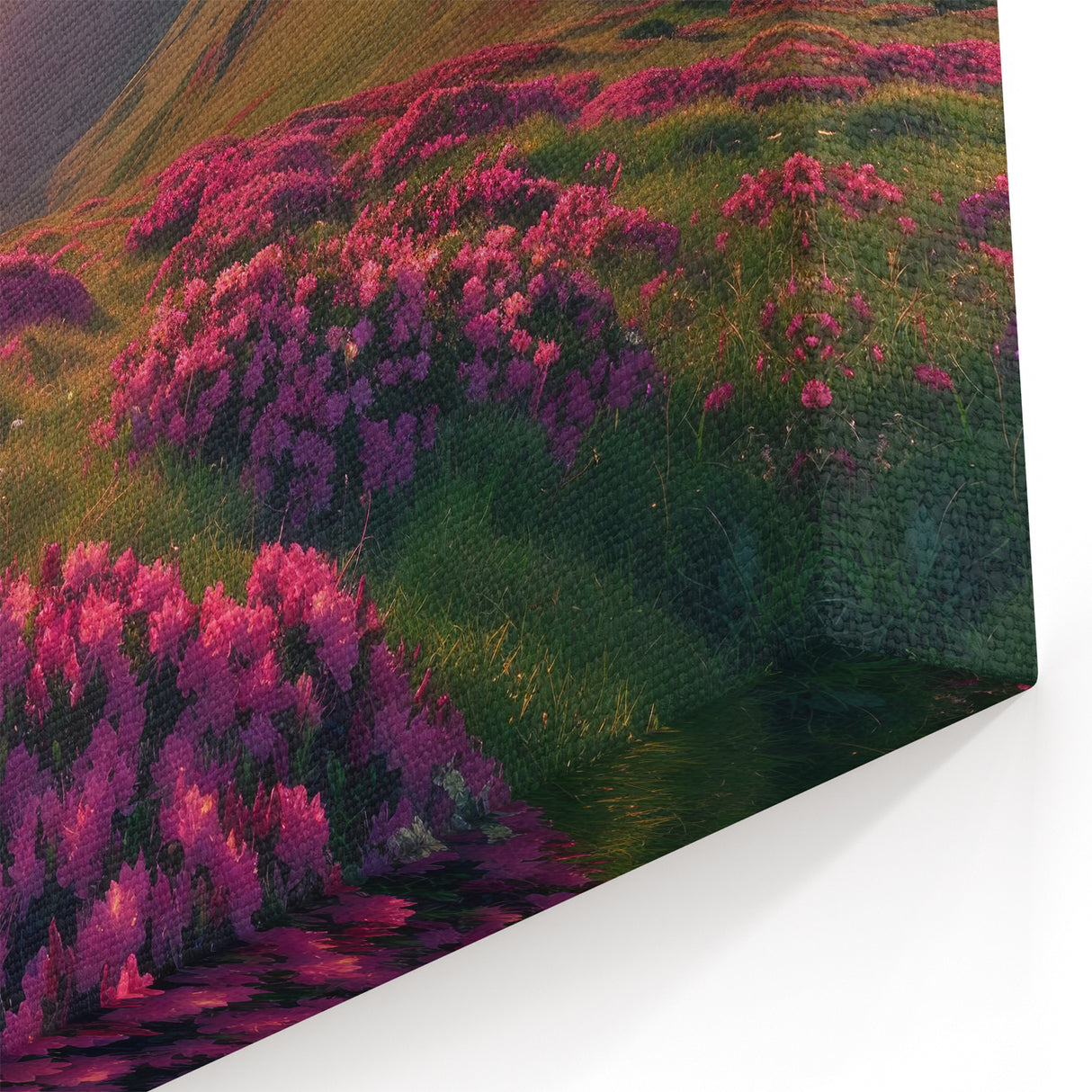 Ukraine Scenery Prints – Pink Flowers and Mountain Sunset Canvas Art
