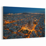Barcelona Landscape Art - Nighttime View of Sagrada Família and City Lights
