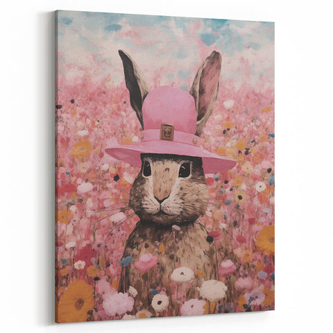 Electric Wall Art: Whimsical Rabbit in Pink Hat - Modern Electric Decor
