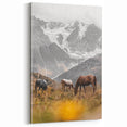 Rustic Mountain Landscape with Grazing Horses – Farmhouse Wall Art