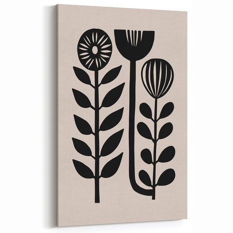 Scandinavian Wall Decor | Minimalist Black and Beige Floral Art | Hygge