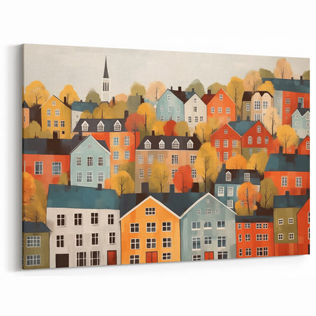 Scandinavian Wall Art | Colorful Nordic Village Print | Hygge Style