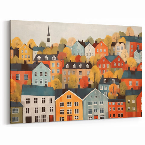 Scandinavian Wall Art | Colorful Nordic Village Print | Hygge Style