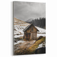 Rustic Log Barn in Winter Wall Art – Cozy Farmhouse Mountain Decor