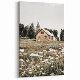 Rustic Barn with Wildflowers Wall Art – Farmhouse Nature-Inspired Decor