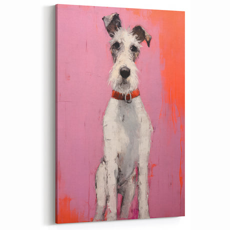 Maximalist Wall Art - Eclectic Dog Portrait with Bold Pink and Orange Hues