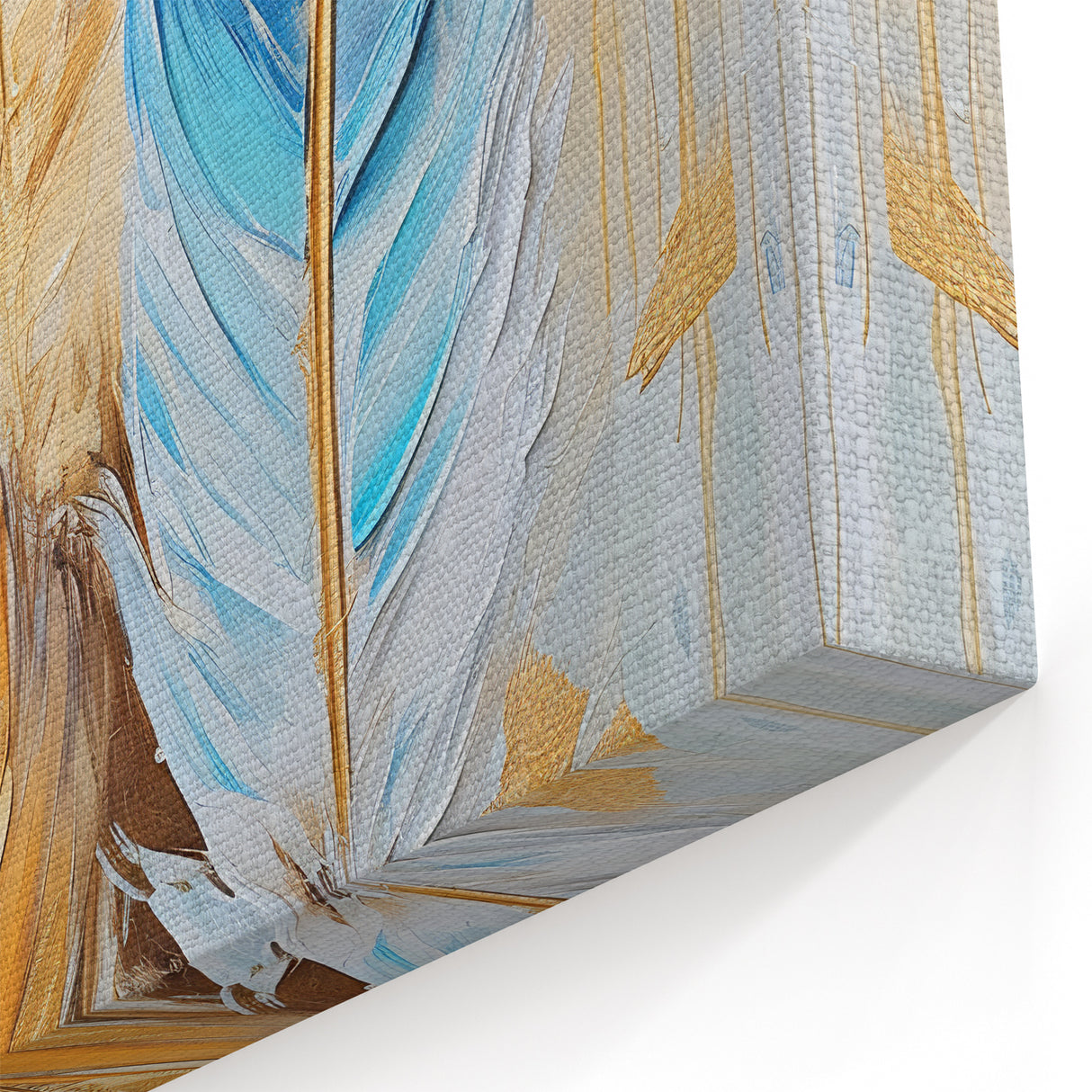 Glam Wall Art | Luxurious Gold and Blue Feather Art | Modern Glam Decor