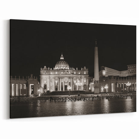 Vatican Canvas Art - Nighttime View of St Peters Basilica Landmark