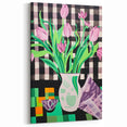 Maximalist Wall Art: Bold Tulips with Checkered Background – Eclectic Decor