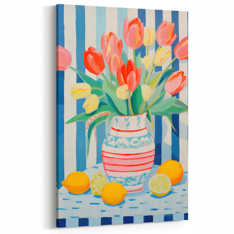 Maximalist Wall Art: Bold Tulip and Lemon Still Life for Colorful Decor