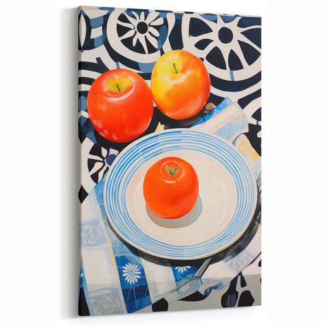 Maximalist Still Life Wall Art with Bold Apple and Plate Eclectic Design