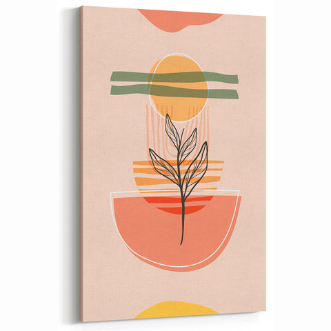 Abstract Boho Wall Art - Earthy Tones with Nature-Inspired Sun Design