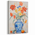 Maximalist Floral Wall Art with Bold Flowers in Intricate Blue Vase Design