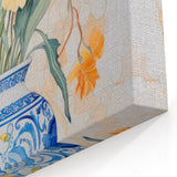 Maximalist Floral Wall Art with Bold Flowers in Intricate Blue Vase Design