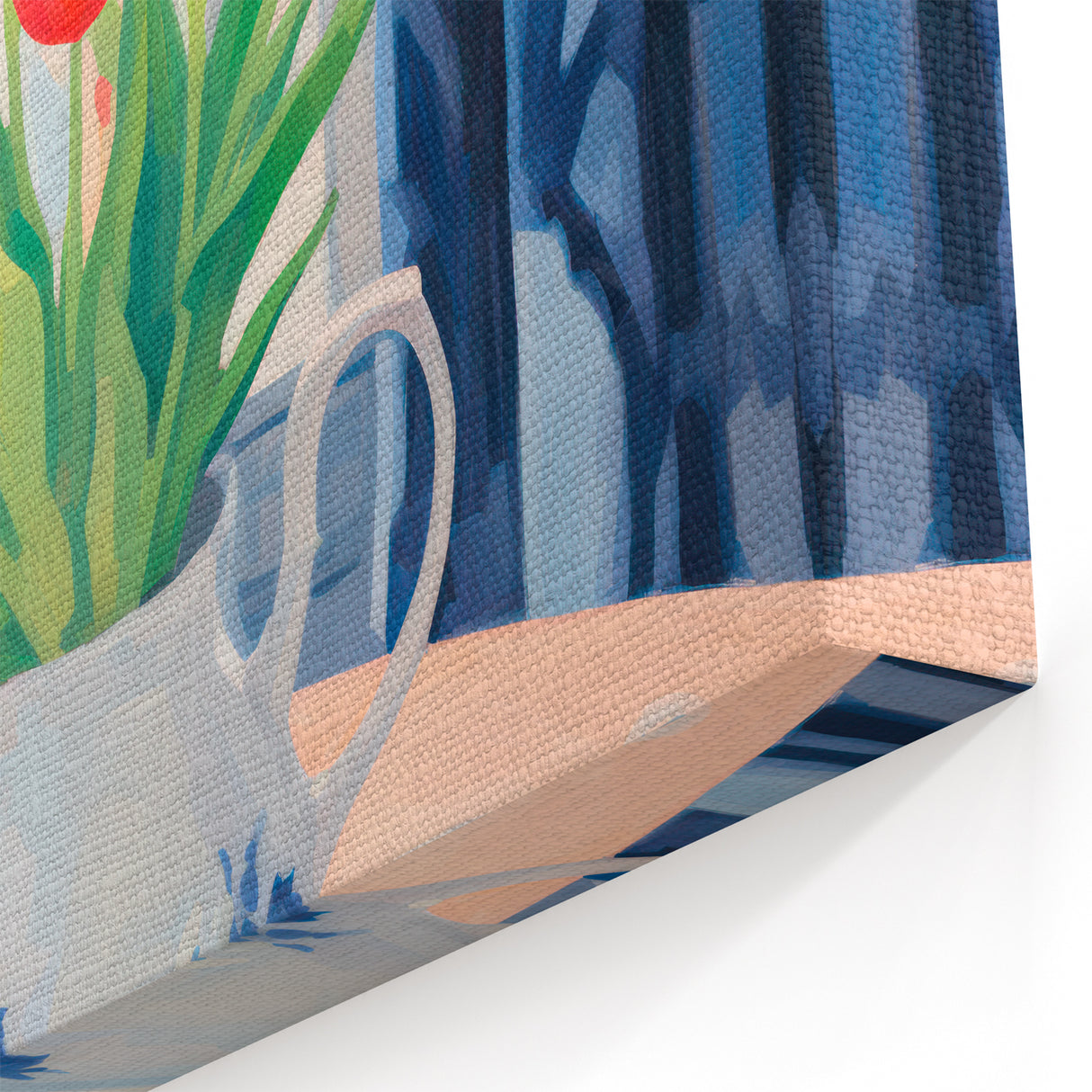Maximalist Floral Still Life Wall Art with Red Tulips and Tea Setting