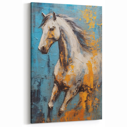 Dynamic Running Horse Glam Wall Art - Luxury Blue and Gold Decor