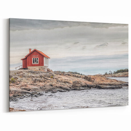 Swedish Scenery Wall Decor - Coastal Cottage on Rocky Shoreline