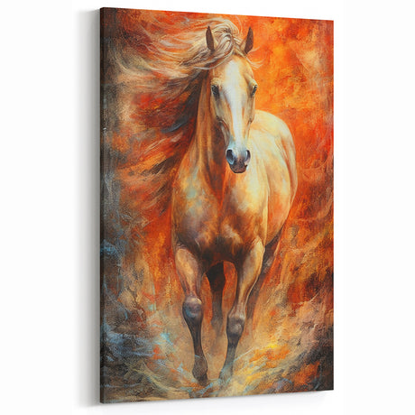 Fiery Horse Glam Wall Art - Luxury Red and Gold Decor for Bold Interiors