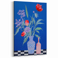 Maximalist Wall Art - Bold Floral Vase Decor with Blue and Red Accents