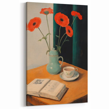 Maximalist Wall Art - Bold Poppies with Vintage Coffee Table Decor