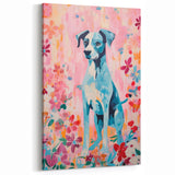 Maximalist Wall Art - Bold Dog Portrait with Floral Pink Background