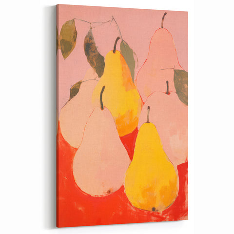 Maximalist Wall Art - Bold Pear Still Life with Pink and Yellow Tones