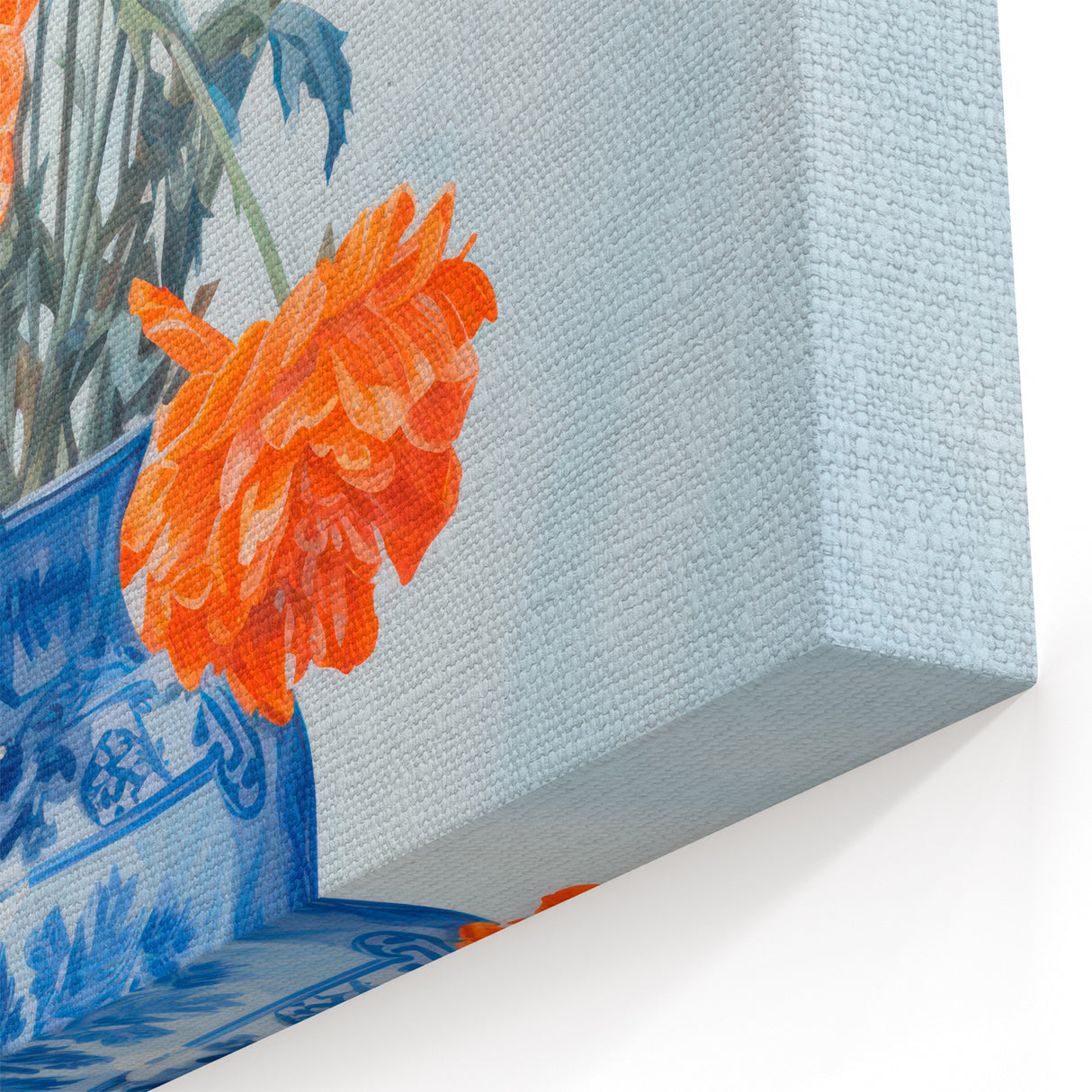 Maximalist Wall Art - Bold Floral Arrangement in Blue and Orange Vase