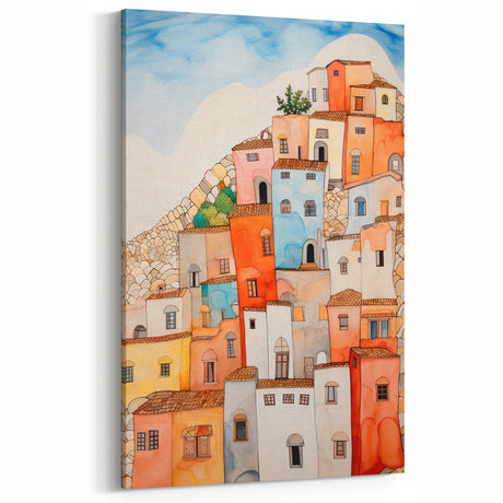 Maximalist Wall Art - Colorful Mediterranean Village Scene for Bold Decor