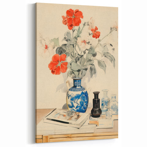 Maximalist Wall Art - Eclectic Floral Arrangement with Bold Vase Decor