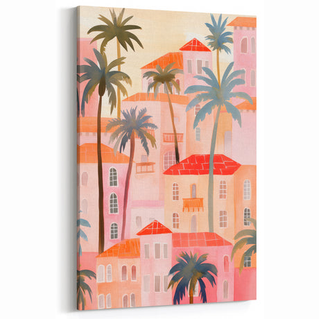Maximalist Wall Art - Vibrant Mediterranean Cityscape with Palm Trees