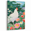 Maximalist Wall Art - Vibrant Nature Scene with White Hen and Flowers
