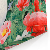 Maximalist Wall Art - Vibrant Nature Scene with White Hen and Flowers