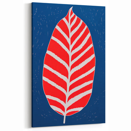 Maximalist Wall Art - Bold Abstract Leaf Design in Red and Blue Tones