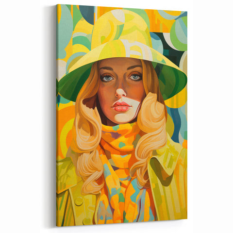 Maximalist Wall Art - Bold Retro Portrait with Vibrant Yellow Accents