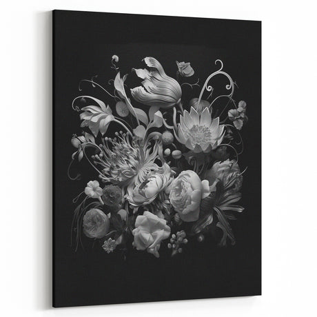 Electric Wall Art - Dark Floral Black and White Painting - Moody Decor