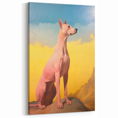 Maximalist Wall Art – Regal Dog Portrait Against Vibrant Sky and Landscape