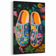 Maximalist Wall Art – Bold Floral Shoes with Vibrant Botanical Background