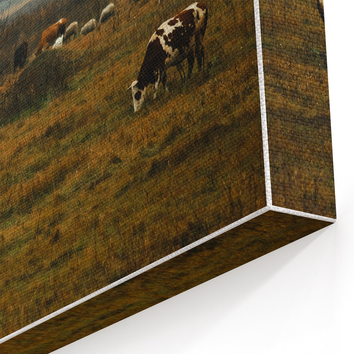 Rustic Farm Landscape Wall Art – Grazing Cows in Serene Pasture Scene