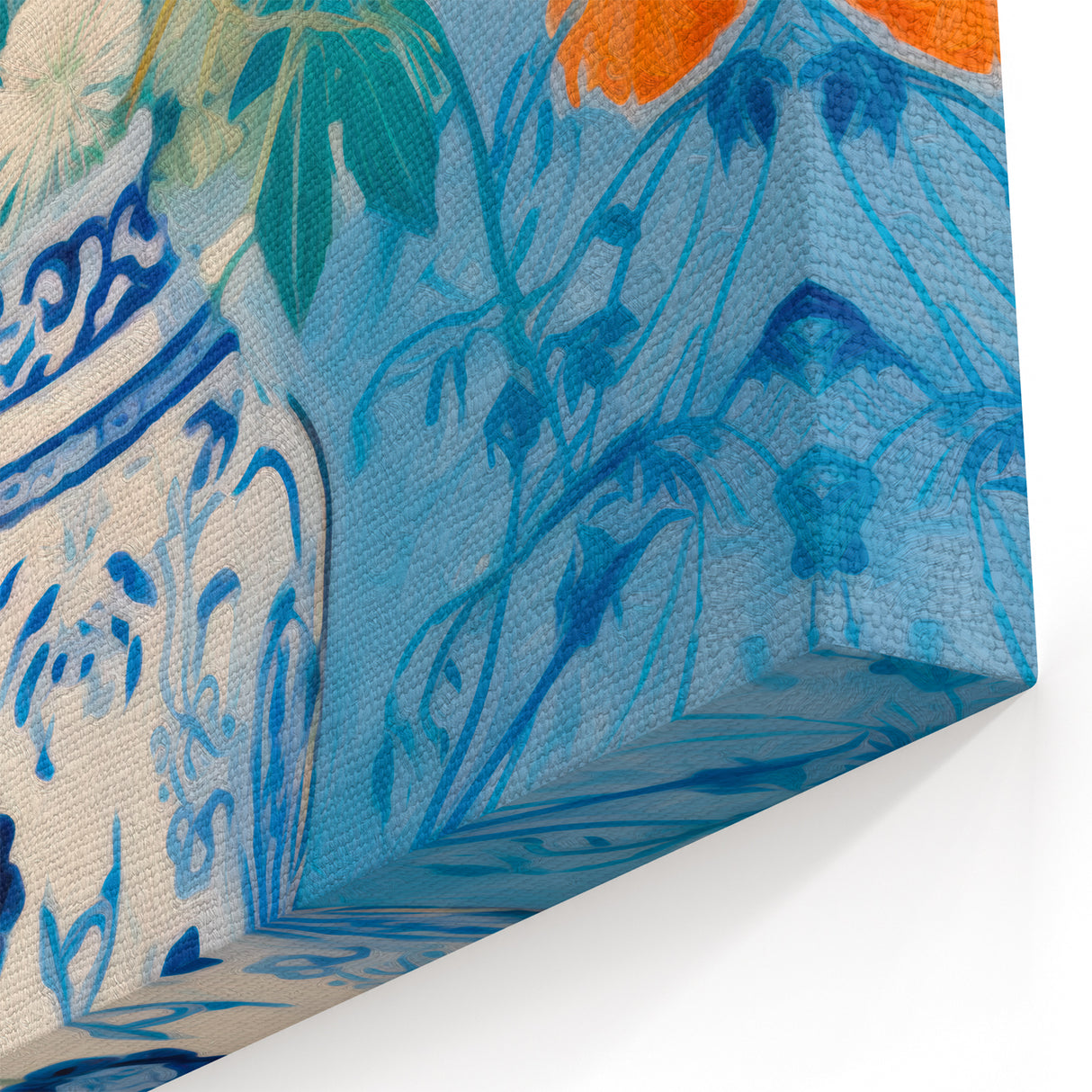 Maximalist Wall Art – Bold Floral Still Life in Blue and Orange Vase