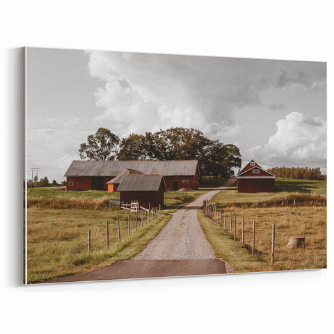 Rustic Farmhouse Wall Art – Red Barns and Countryside Road for Rustic Decor